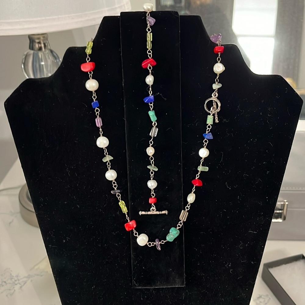Silpada freshwater pearl, red, coral, amethyst turquoise Necklace & bracelet set